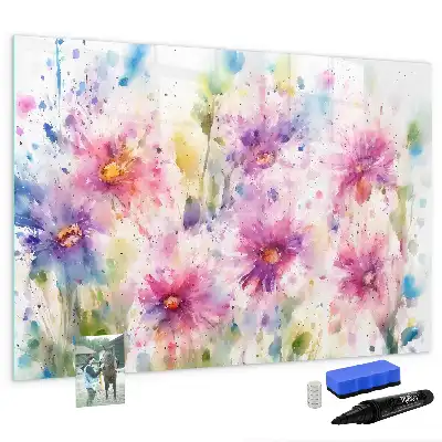 Pizarra borrable de cristal con imanes con diseño de flores pintadas
