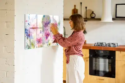Pizarra borrable de cristal con imanes con diseño de flores pintadas