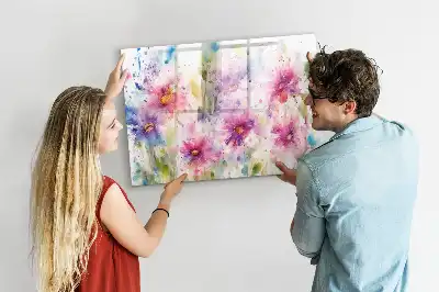 Pizarra borrable de cristal con imanes con diseño de flores pintadas