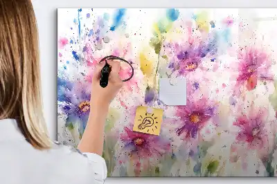 Pizarra borrable de cristal con imanes con diseño de flores pintadas