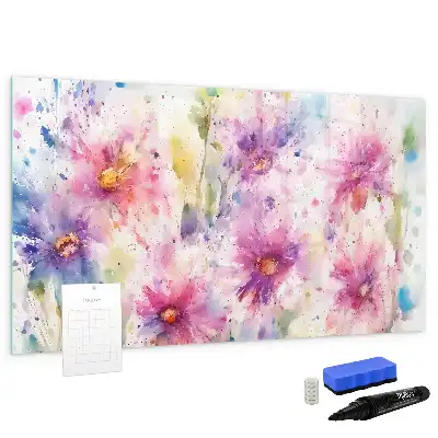 Pizarra borrable de cristal con imanes con diseño de flores pintadas