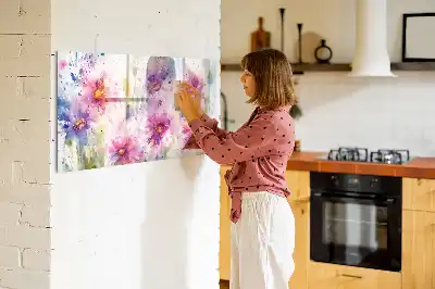 Pizarra borrable de cristal con imanes con diseño de flores pintadas