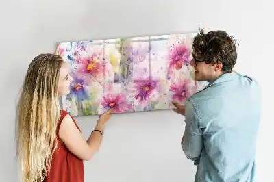 Pizarra borrable de cristal con imanes con diseño de flores pintadas
