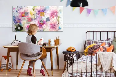 Pizarra borrable de cristal con imanes con diseño de flores pintadas