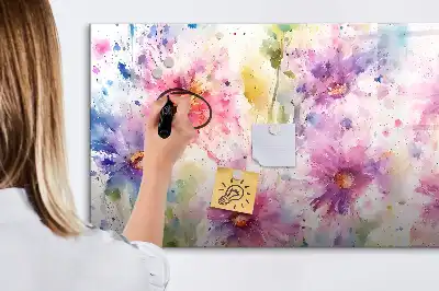 Pizarra borrable de cristal con imanes con diseño de flores pintadas