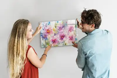 Pizarra borrable de cristal con imanes con diseño de flores pintadas