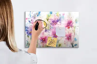 Pizarra borrable de cristal con imanes con diseño de flores pintadas