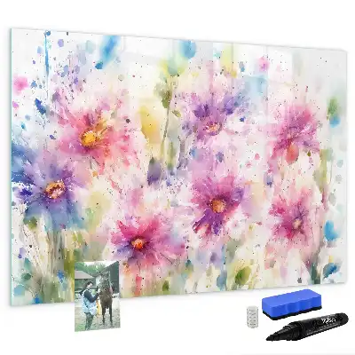 Pizarra borrable de cristal con imanes con diseño de flores pintadas