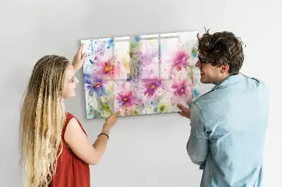Pizarra borrable de cristal con imanes con diseño de flores pintadas