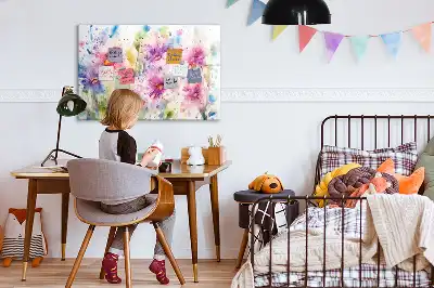 Pizarra borrable de cristal con imanes con diseño de flores pintadas