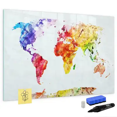 Pizarra borrable de cristal con imanes diseño de mapa del mundo en acuarela