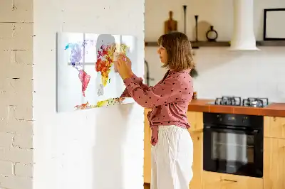 Pizarra borrable de cristal con imanes diseño de mapa del mundo en acuarela