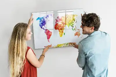 Pizarra borrable de cristal con imanes diseño de mapa del mundo en acuarela