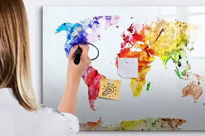 Pizarra borrable de cristal con imanes diseño de mapa del mundo en acuarela