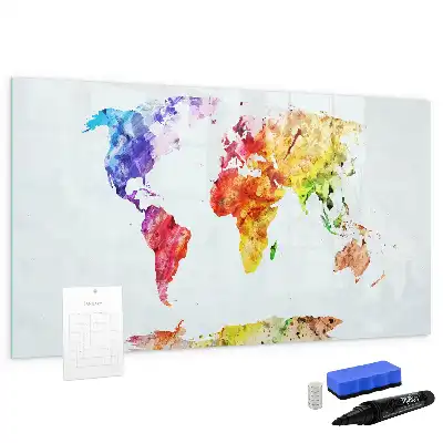 Pizarra borrable de cristal con imanes diseño de mapa del mundo en acuarela