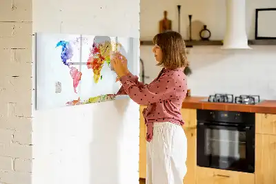 Pizarra borrable de cristal con imanes diseño de mapa del mundo en acuarela