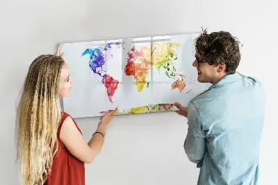 Pizarra borrable de cristal con imanes diseño de mapa del mundo en acuarela