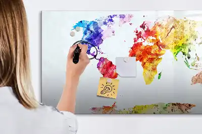 Pizarra borrable de cristal con imanes diseño de mapa del mundo en acuarela
