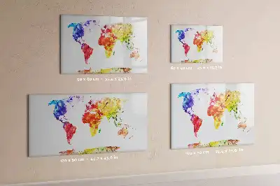 Pizarra borrable de cristal con imanes diseño de mapa del mundo en acuarela