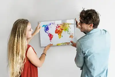 Pizarra borrable de cristal con imanes diseño de mapa del mundo en acuarela
