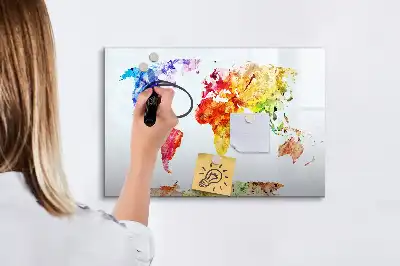Pizarra borrable de cristal con imanes diseño de mapa del mundo en acuarela