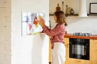 Pizarra borrable de cristal con imanes diseño de mapa del mundo en acuarela