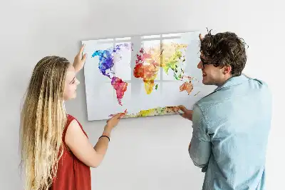 Pizarra borrable de cristal con imanes diseño de mapa del mundo en acuarela