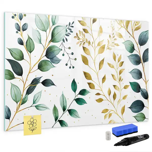 Pizarra magnética de pared con rotulador con diseño de patrón de hojas de plantas