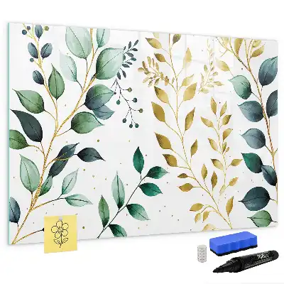 Pizarra magnética de pared con rotulador con diseño de patrón de hojas de plantas