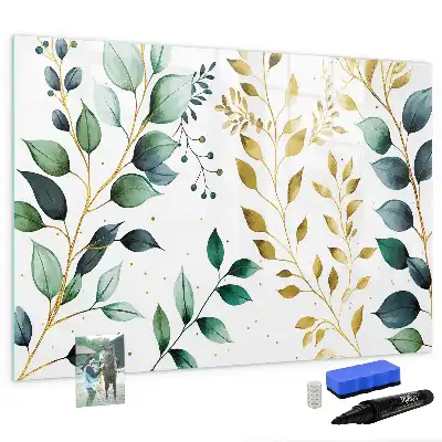 Pizarra magnética de pared con rotulador con diseño de patrón de hojas de plantas