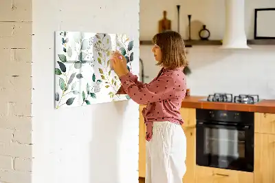 Pizarra magnética de pared con rotulador con diseño de patrón de hojas de plantas
