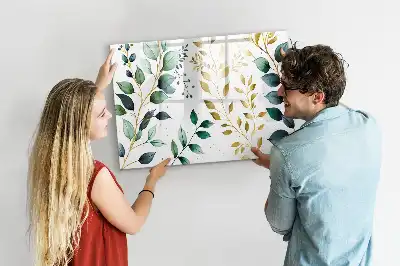 Pizarra magnética de pared con rotulador con diseño de patrón de hojas de plantas
