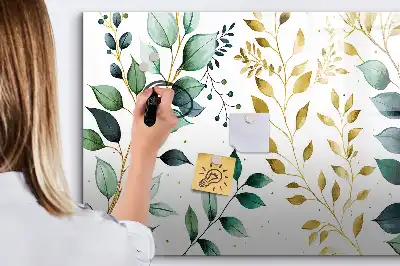 Pizarra magnética de pared con rotulador con diseño de patrón de hojas de plantas