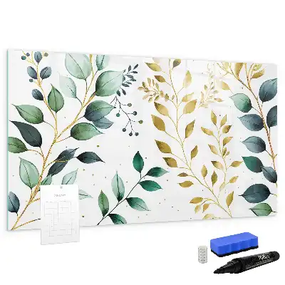 Pizarra magnética de pared con rotulador con diseño de patrón de hojas de plantas