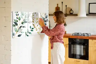 Pizarra magnética de pared con rotulador con diseño de patrón de hojas de plantas