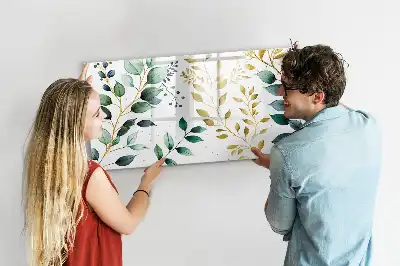 Pizarra magnética de pared con rotulador con diseño de patrón de hojas de plantas