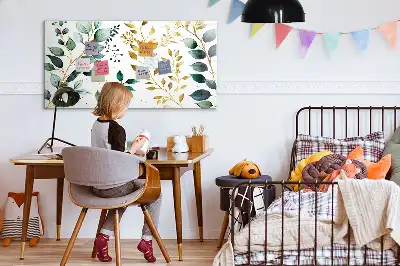 Pizarra magnética de pared con rotulador con diseño de patrón de hojas de plantas