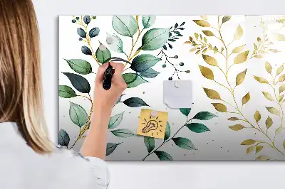 Pizarra magnética de pared con rotulador con diseño de patrón de hojas de plantas