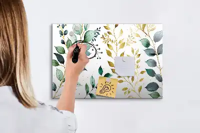 Pizarra magnética de pared con rotulador con diseño de patrón de hojas de plantas
