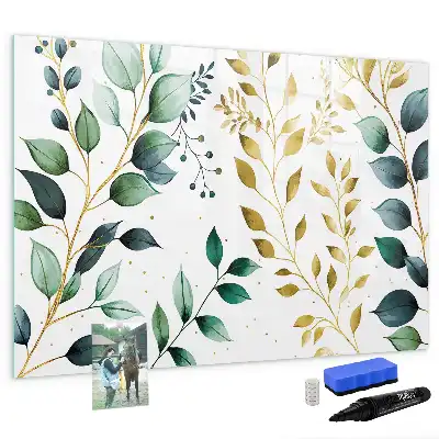 Pizarra magnética de pared con rotulador con diseño de patrón de hojas de plantas