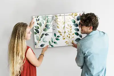 Pizarra magnética de pared con rotulador con diseño de patrón de hojas de plantas
