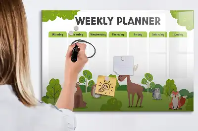 Pizarra magnética de pared con diseño de horario de clases y rotulador