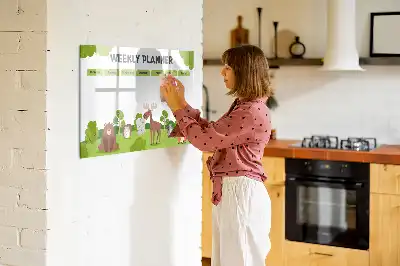 Pizarra magnética de pared con diseño de horario de clases y rotulador