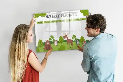Pizarra magnética de pared con diseño de horario de clases y rotulador