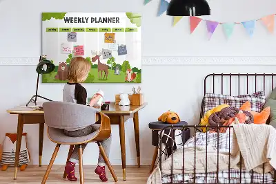 Pizarra magnética de pared con diseño de horario de clases y rotulador