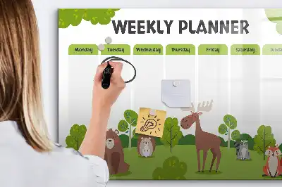 Pizarra magnética de pared con diseño de horario de clases y rotulador
