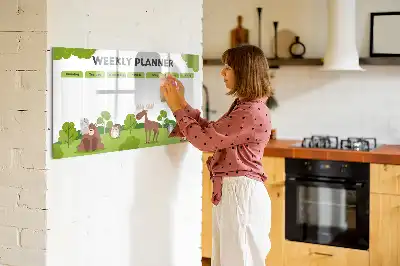 Pizarra magnética de pared con diseño de horario de clases y rotulador