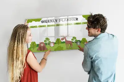 Pizarra magnética de pared con diseño de horario de clases y rotulador