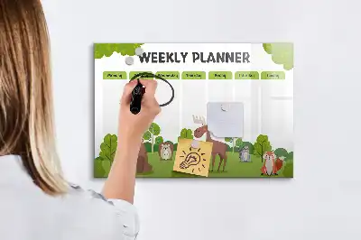 Pizarra magnética de pared con diseño de horario de clases y rotulador