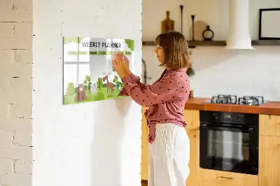 Pizarra magnética de pared con diseño de horario de clases y rotulador